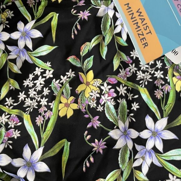 SWIM SOLUTIONS Black Floral NEW Tummy Control Deep V-Neck One Piece Swimsuit 10 - Picture 6 of 7